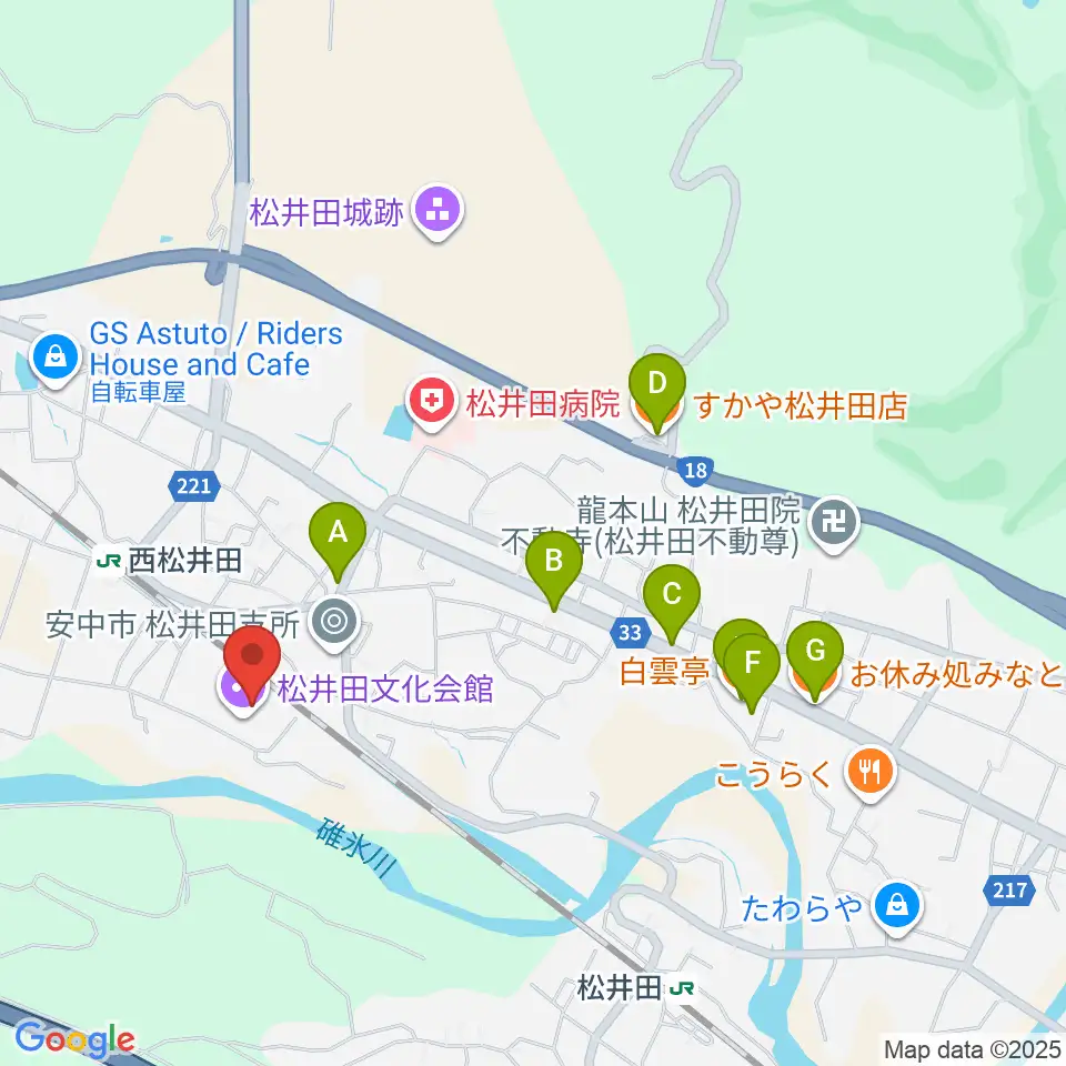 松井田文化会館周辺のファミレス・ファーストフード一覧地図
