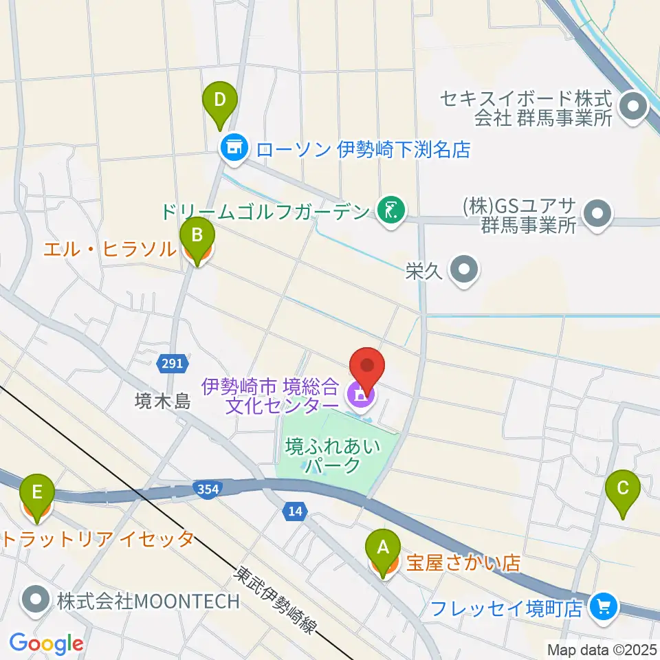 人材派遣ワイズコーポレーション境総合文化センター周辺のファミレス・ファーストフード一覧地図