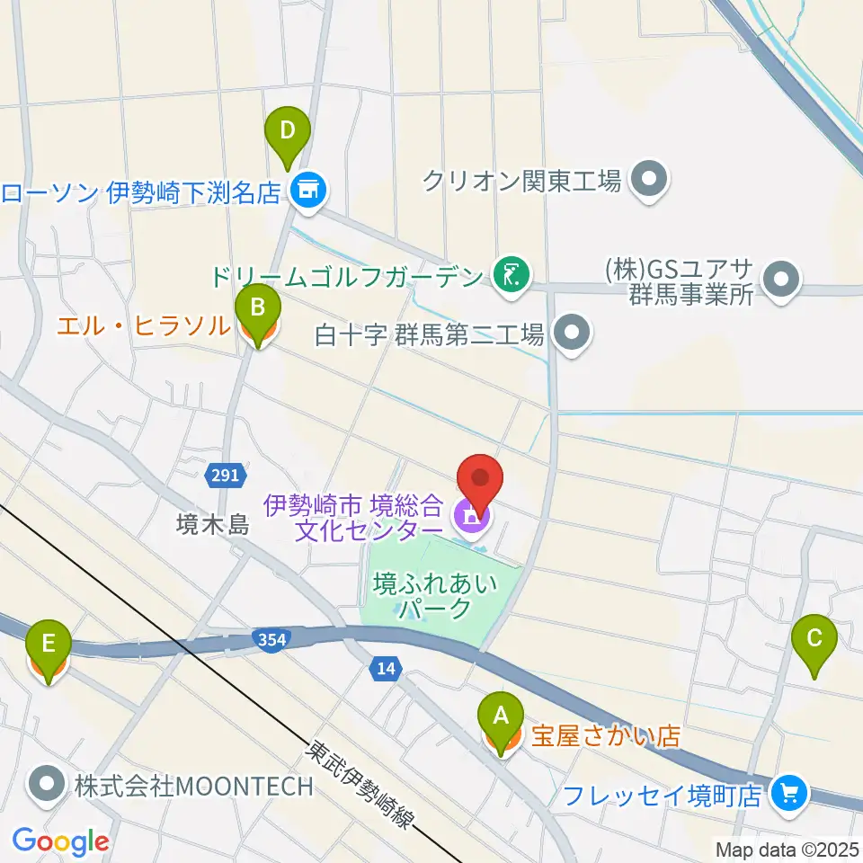 人材派遣ワイズコーポレーション境総合文化センター周辺のファミレス・ファーストフード一覧地図