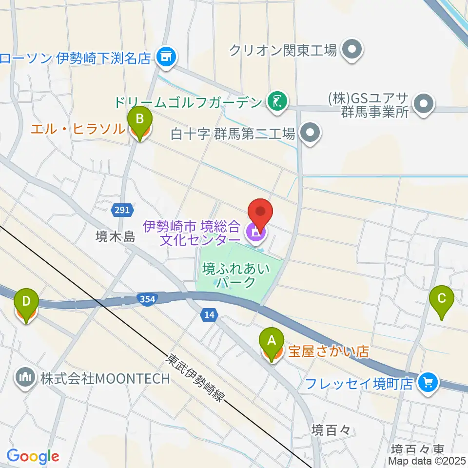 人材派遣ワイズコーポレーション境総合文化センター周辺のファミレス・ファーストフード一覧地図