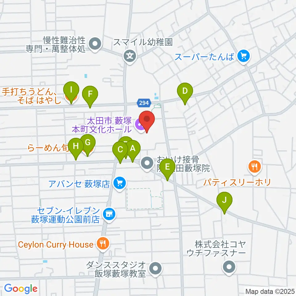 太田市藪塚本町文化ホール カルトピア周辺のファミレス・ファーストフード一覧地図