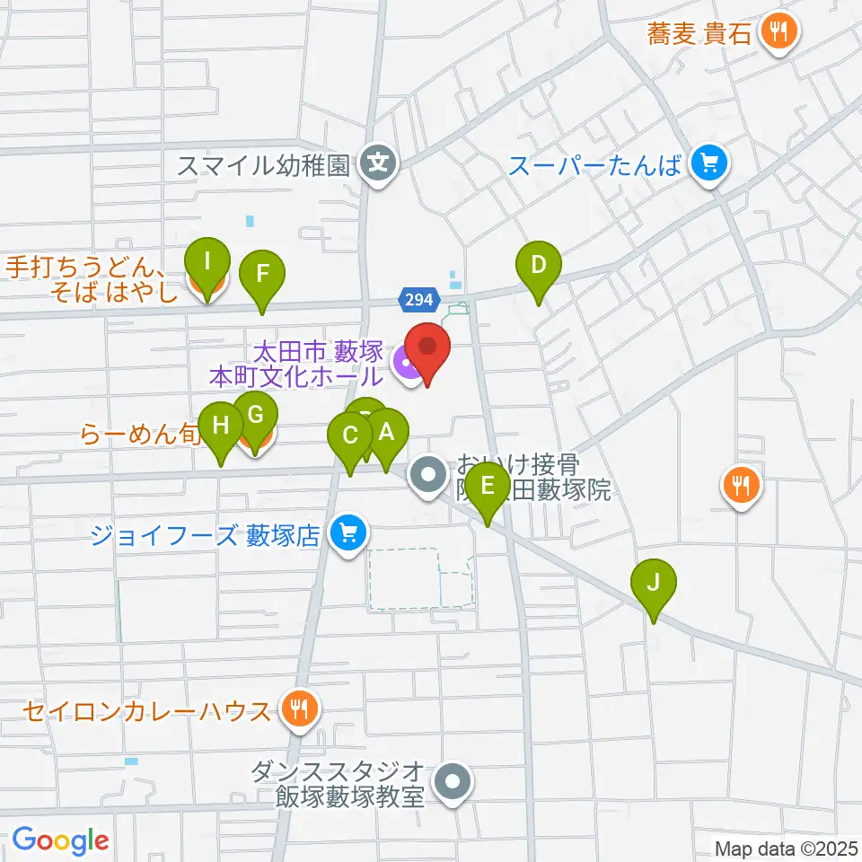 太田市藪塚本町文化ホール カルトピア周辺のファミレス・ファーストフード一覧地図
