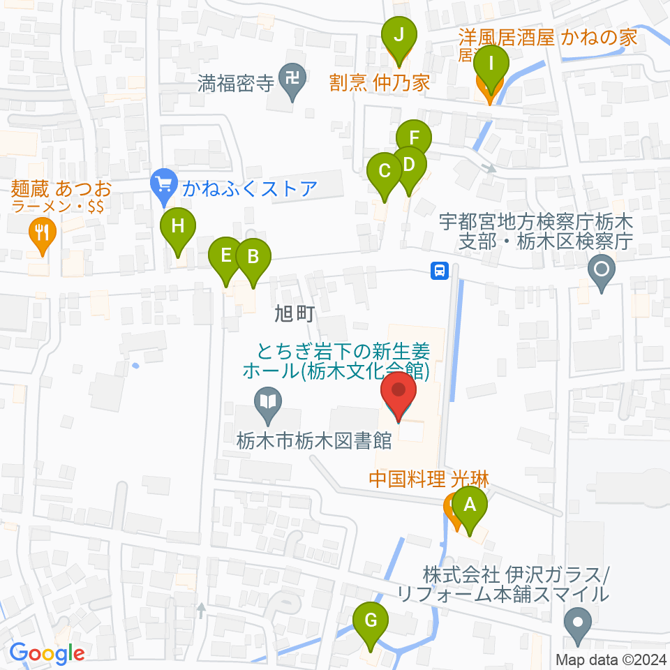 とちぎ岩下の新生姜ホール周辺のファミレス・ファーストフード一覧地図