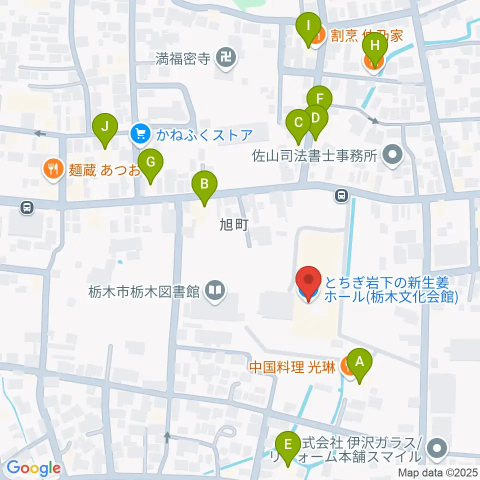 とちぎ岩下の新生姜ホール周辺のファミレス・ファーストフード一覧地図