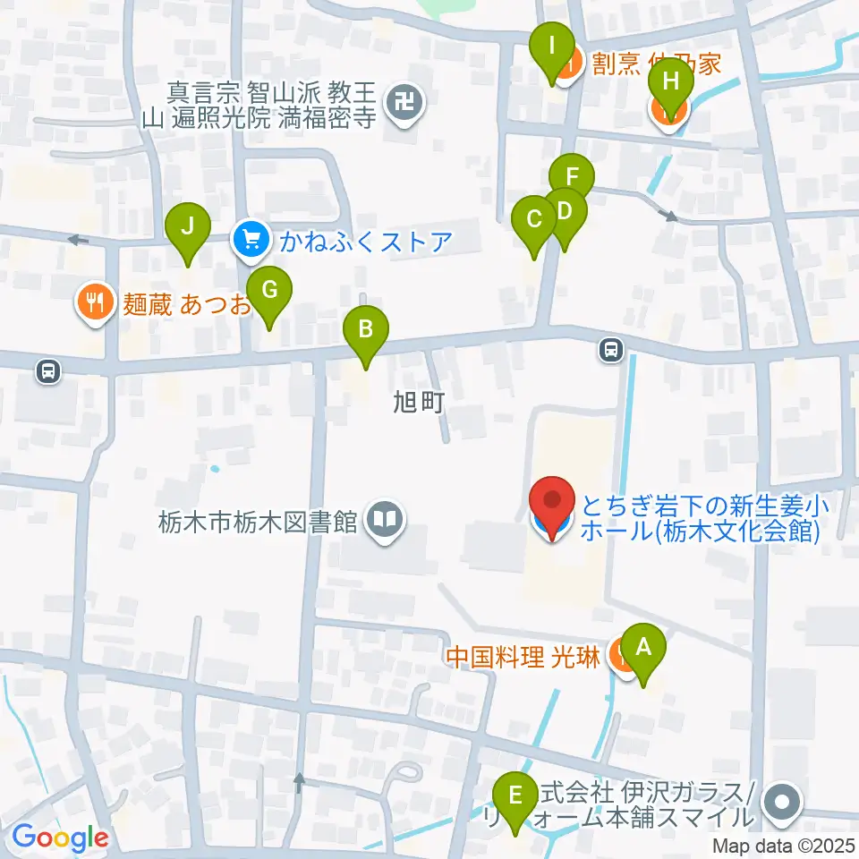 とちぎ岩下の新生姜ホール周辺のファミレス・ファーストフード一覧地図