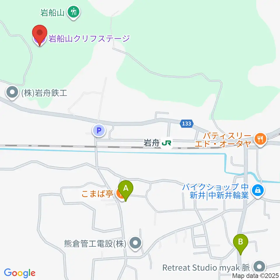 岩船山クリフステージ周辺のファミレス・ファーストフード一覧地図