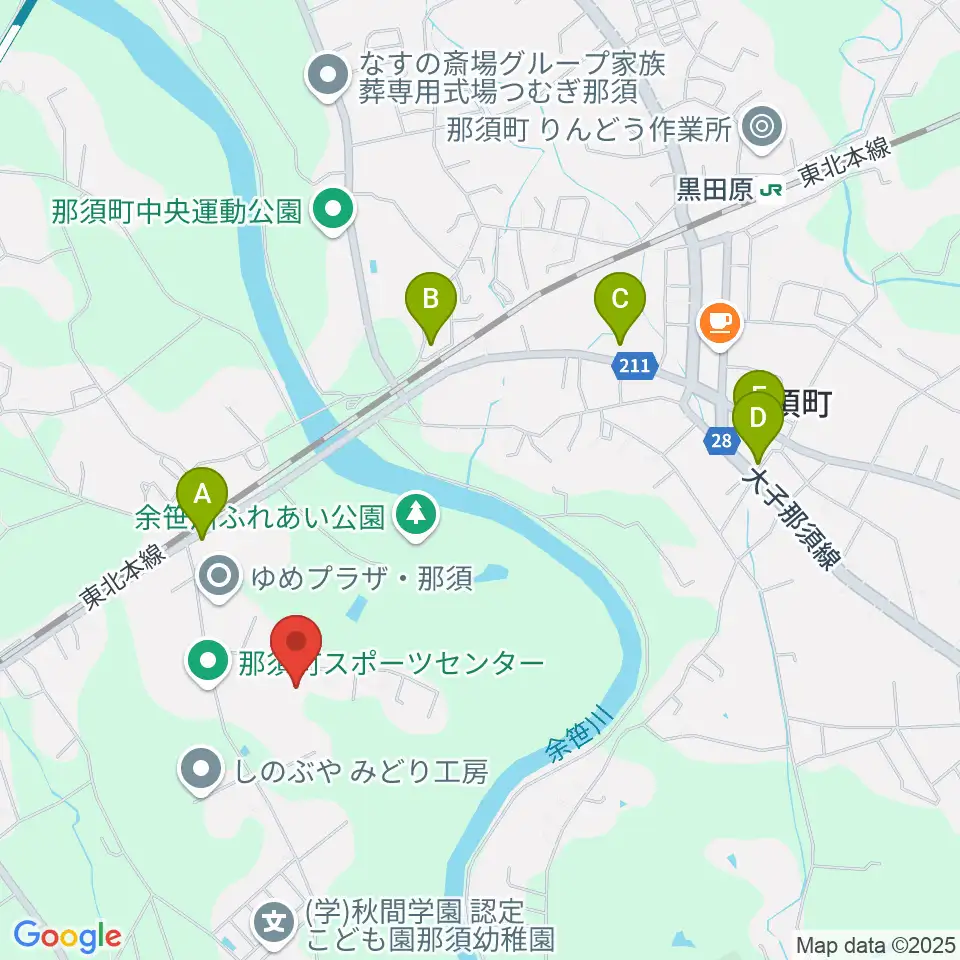 那須町文化センター周辺のファミレス・ファーストフード一覧地図