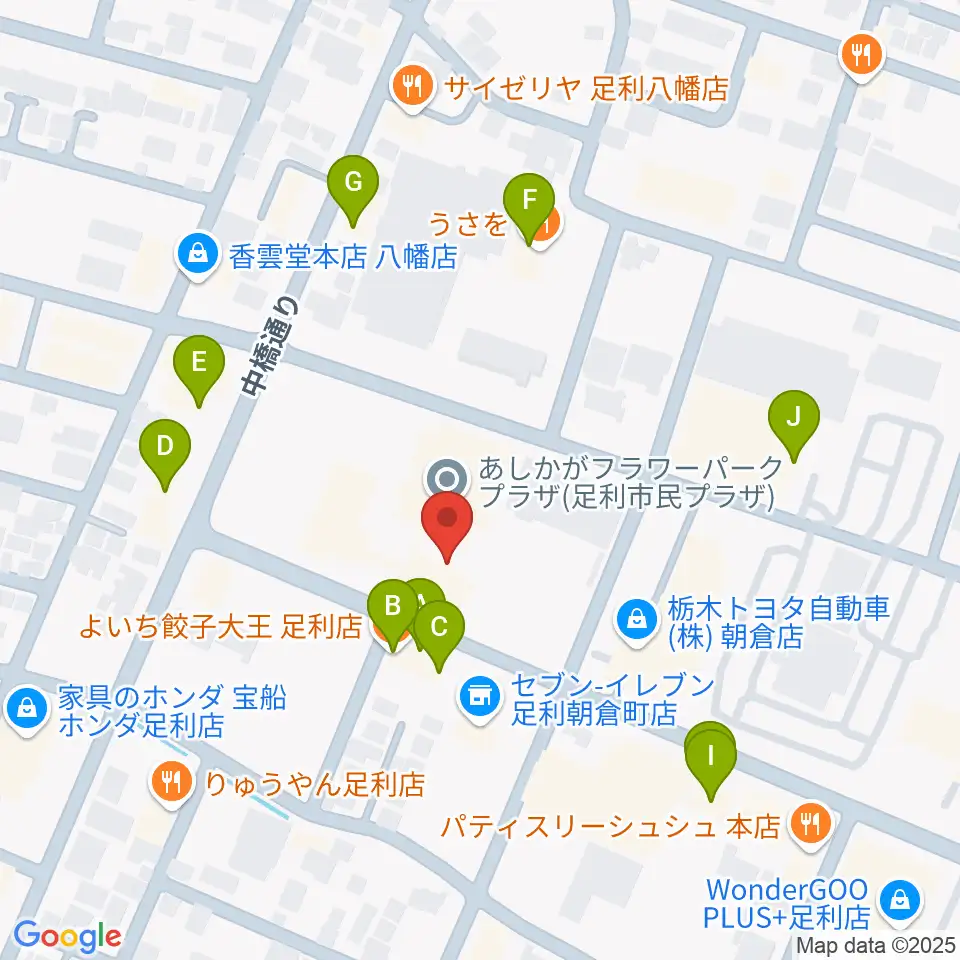 あしかがフラワーパークプラザ周辺のファミレス・ファーストフード一覧地図