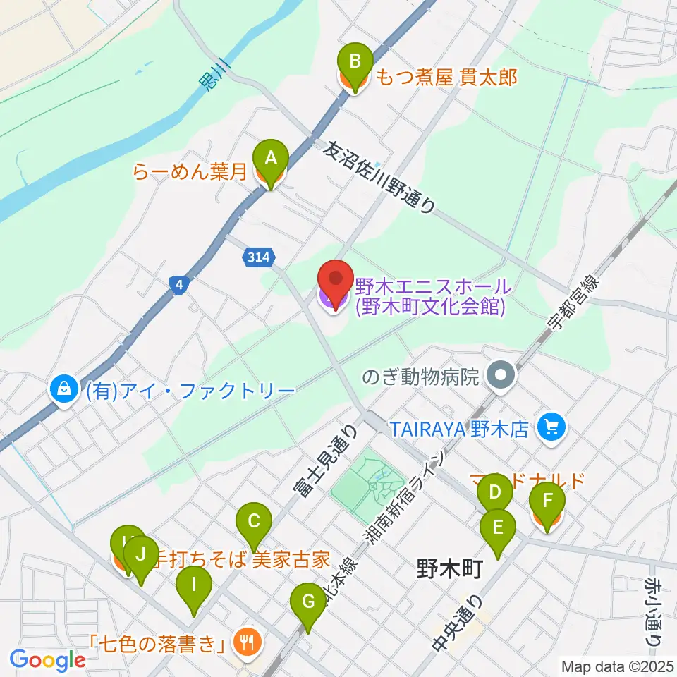 日東工業エニスホール周辺のファミレス・ファーストフード一覧地図