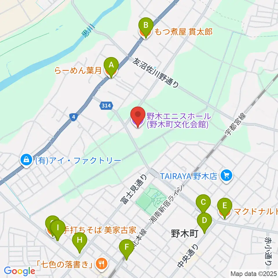 日東工業エニスホール周辺のファミレス・ファーストフード一覧地図