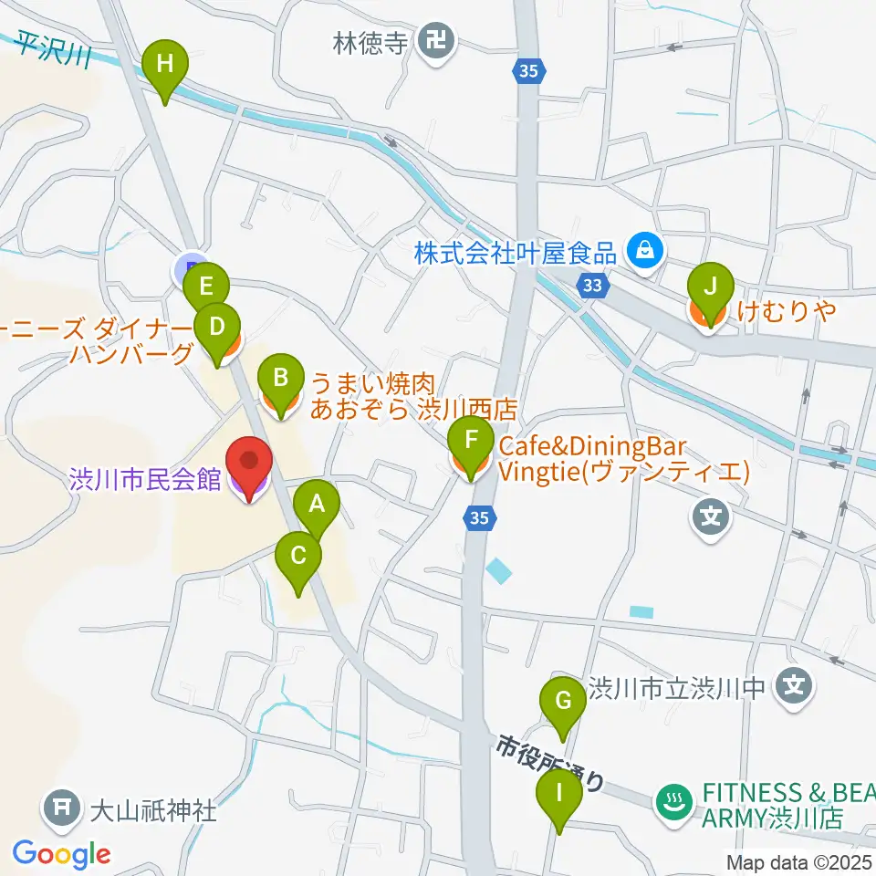 渋川市民会館周辺のファミレス・ファーストフード一覧地図