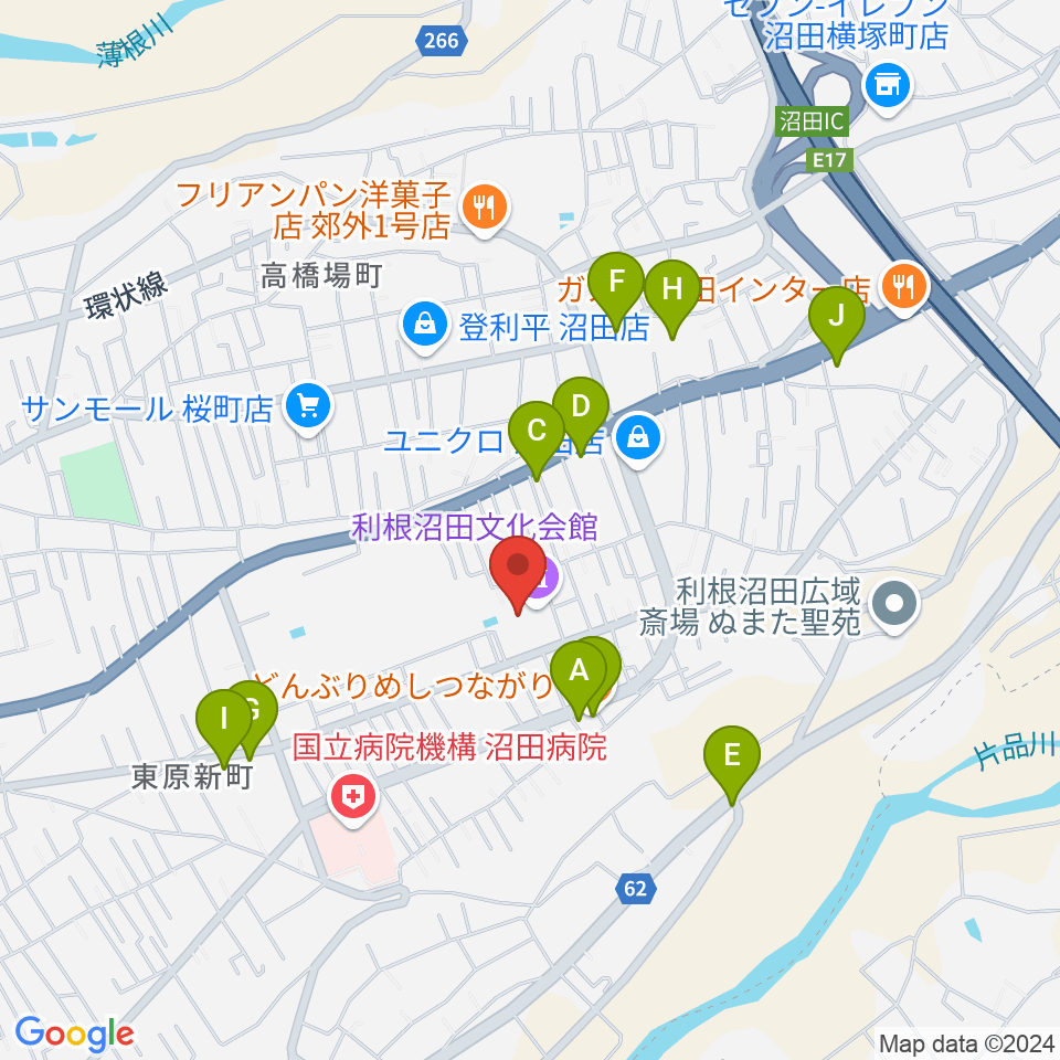 利根沼田文化会館周辺のファミレス・ファーストフード一覧地図