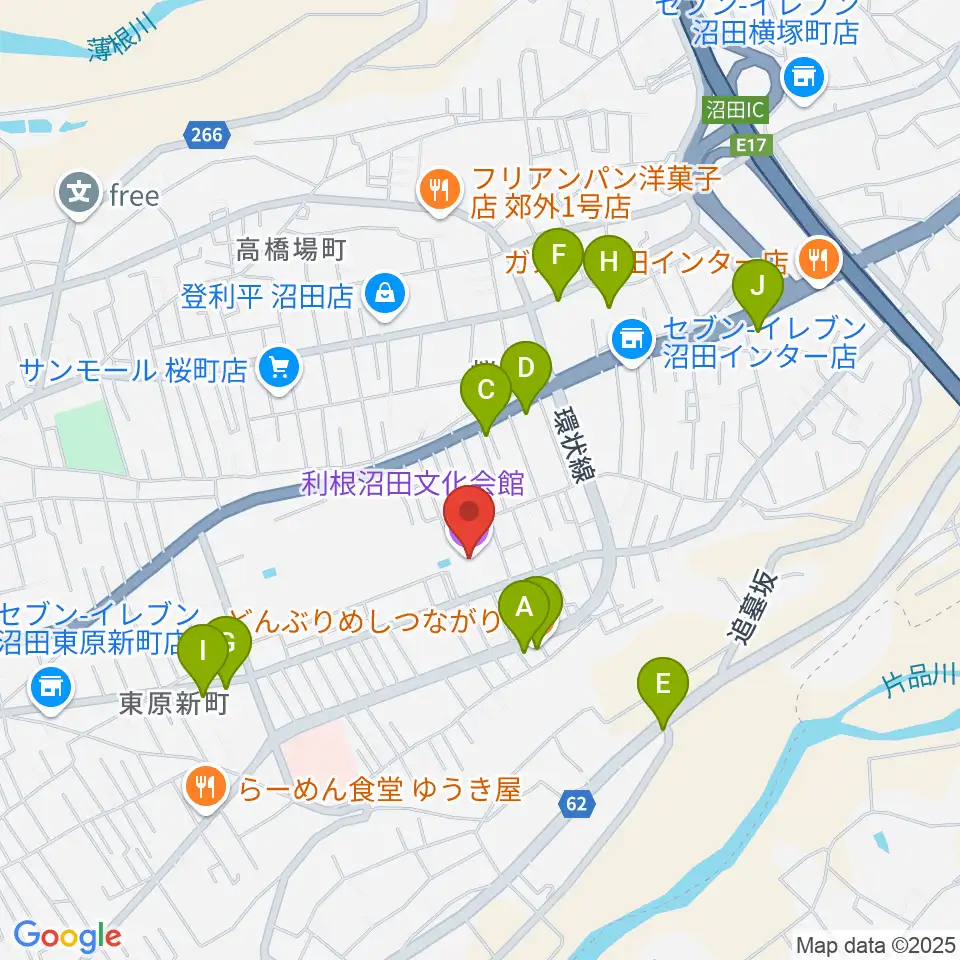 利根沼田文化会館周辺のファミレス・ファーストフード一覧地図