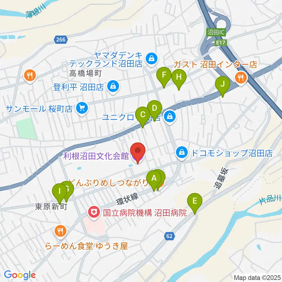 利根沼田文化会館周辺のファミレス・ファーストフード一覧地図