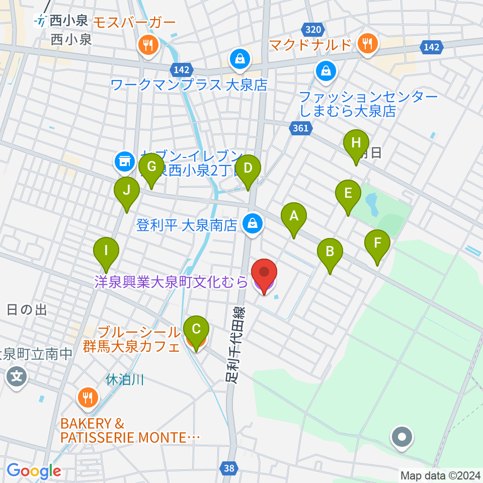 洋泉興業大泉町文化むら周辺のファミレス・ファーストフード一覧地図