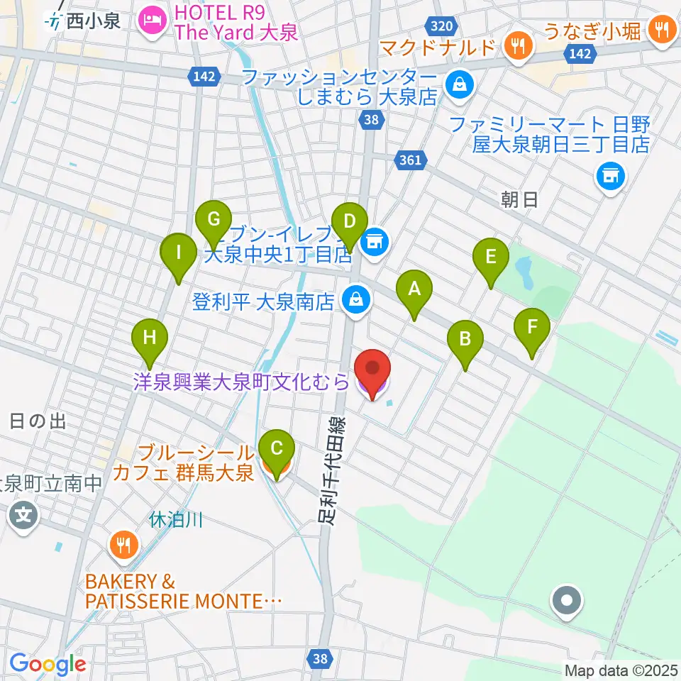 洋泉興業大泉町文化むら周辺のファミレス・ファーストフード一覧地図