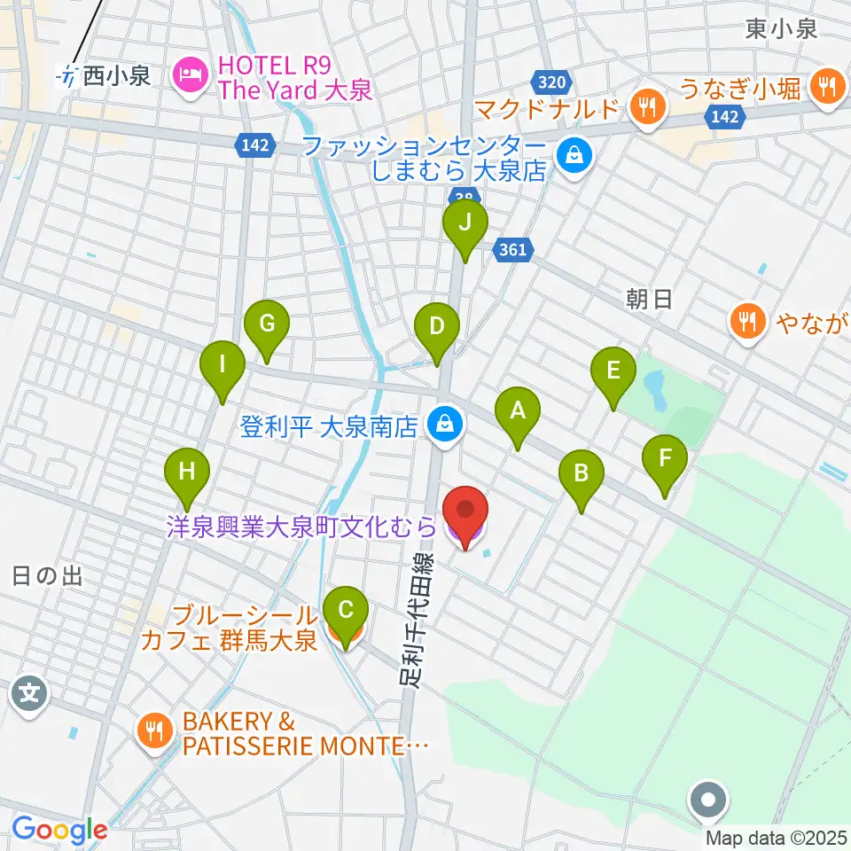 洋泉興業大泉町文化むら周辺のファミレス・ファーストフード一覧地図