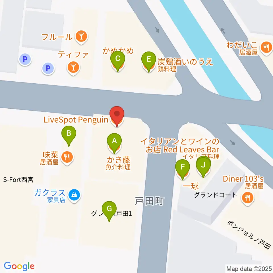 LiveSpot Penguin周辺のファミレス・ファーストフード一覧地図