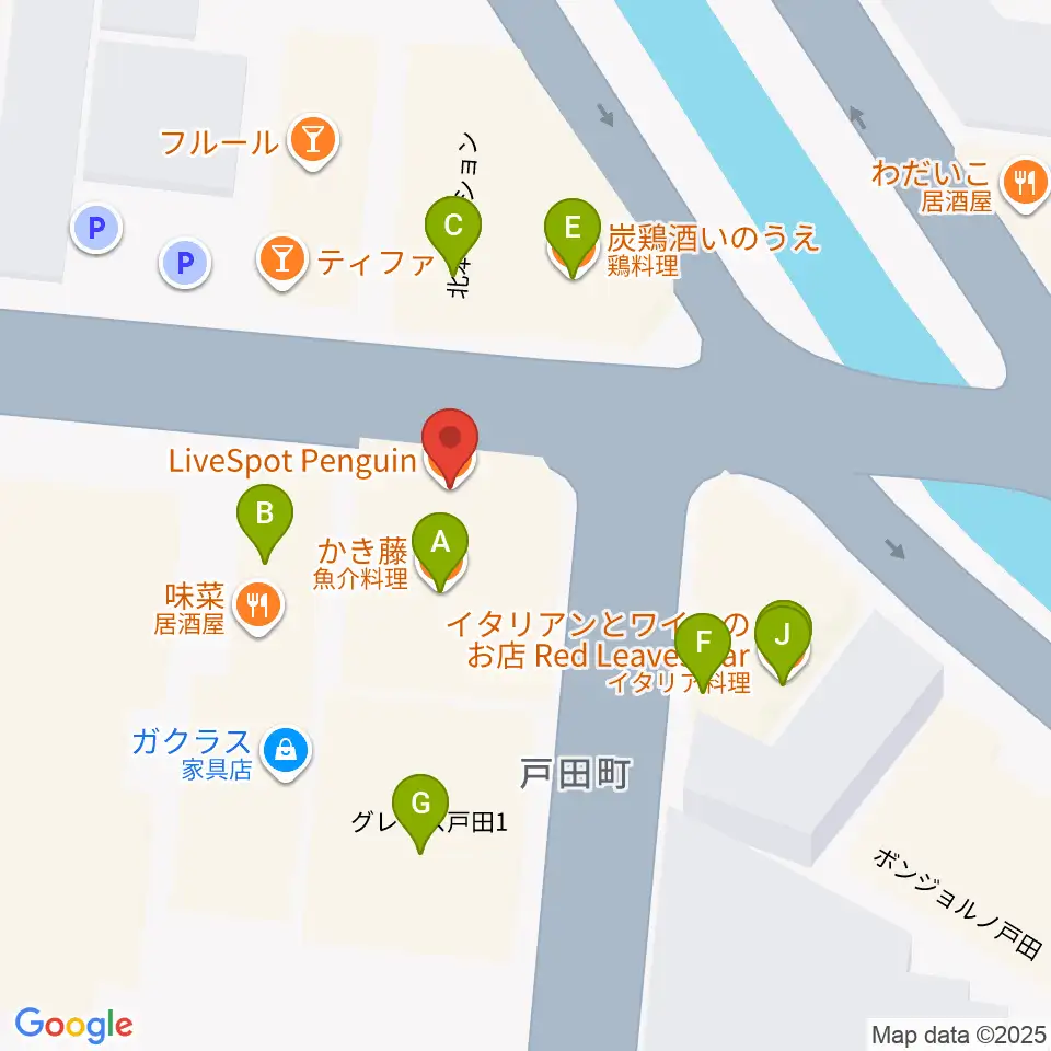 LiveSpot Penguin周辺のファミレス・ファーストフード一覧地図