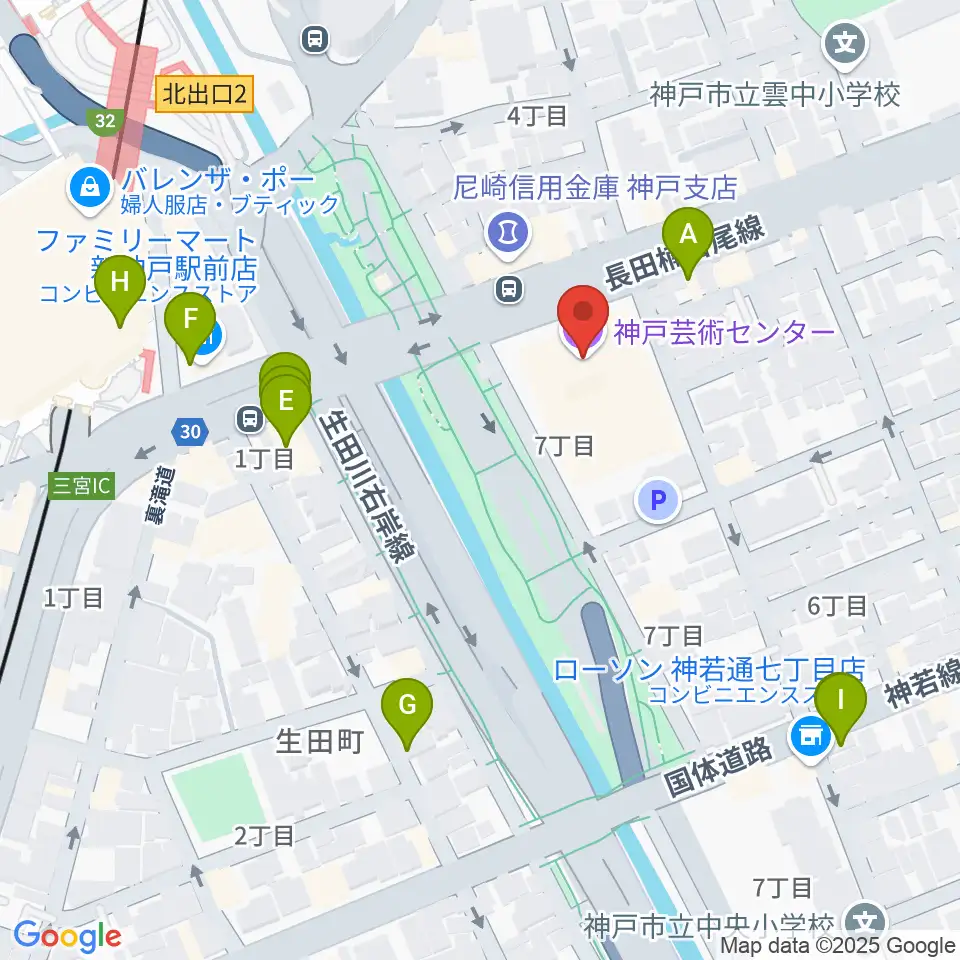 神戸芸術センター周辺のファミレス・ファーストフード一覧地図