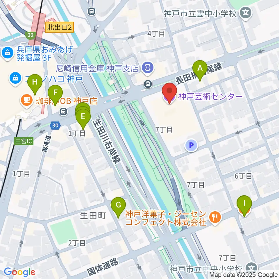 神戸芸術センター周辺のファミレス・ファーストフード一覧地図