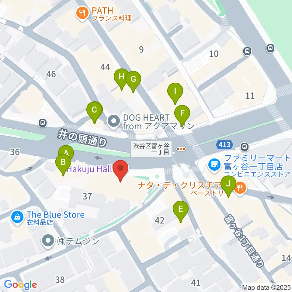 ハクジュホール周辺のファミレス・ファーストフード一覧地図