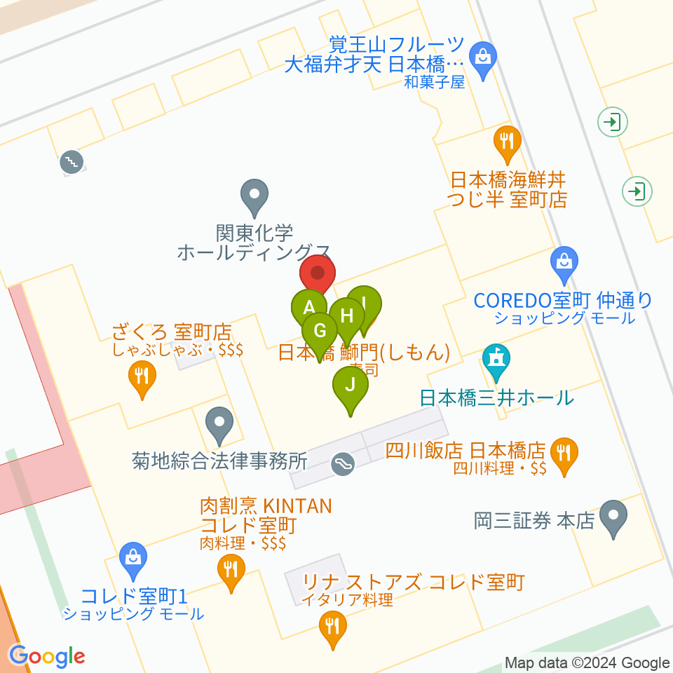 日本橋三井ホール周辺のファミレス・ファーストフード一覧地図