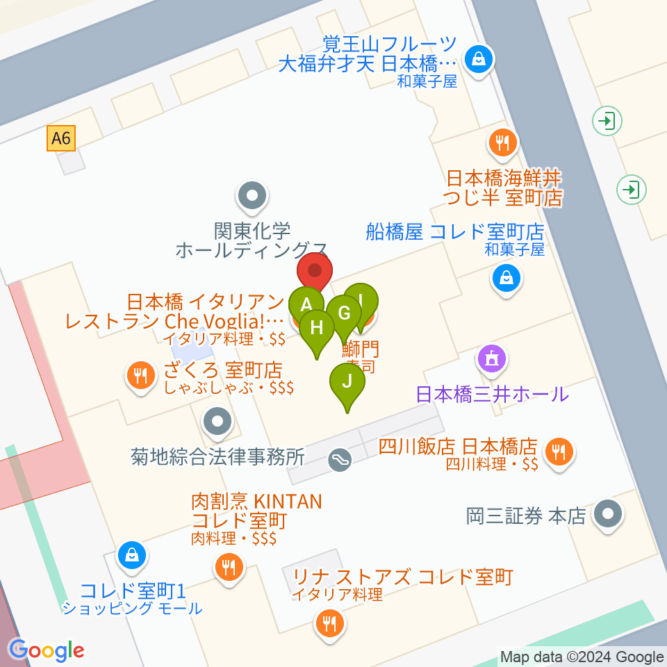 日本橋三井ホール周辺のファミレス・ファーストフード一覧地図