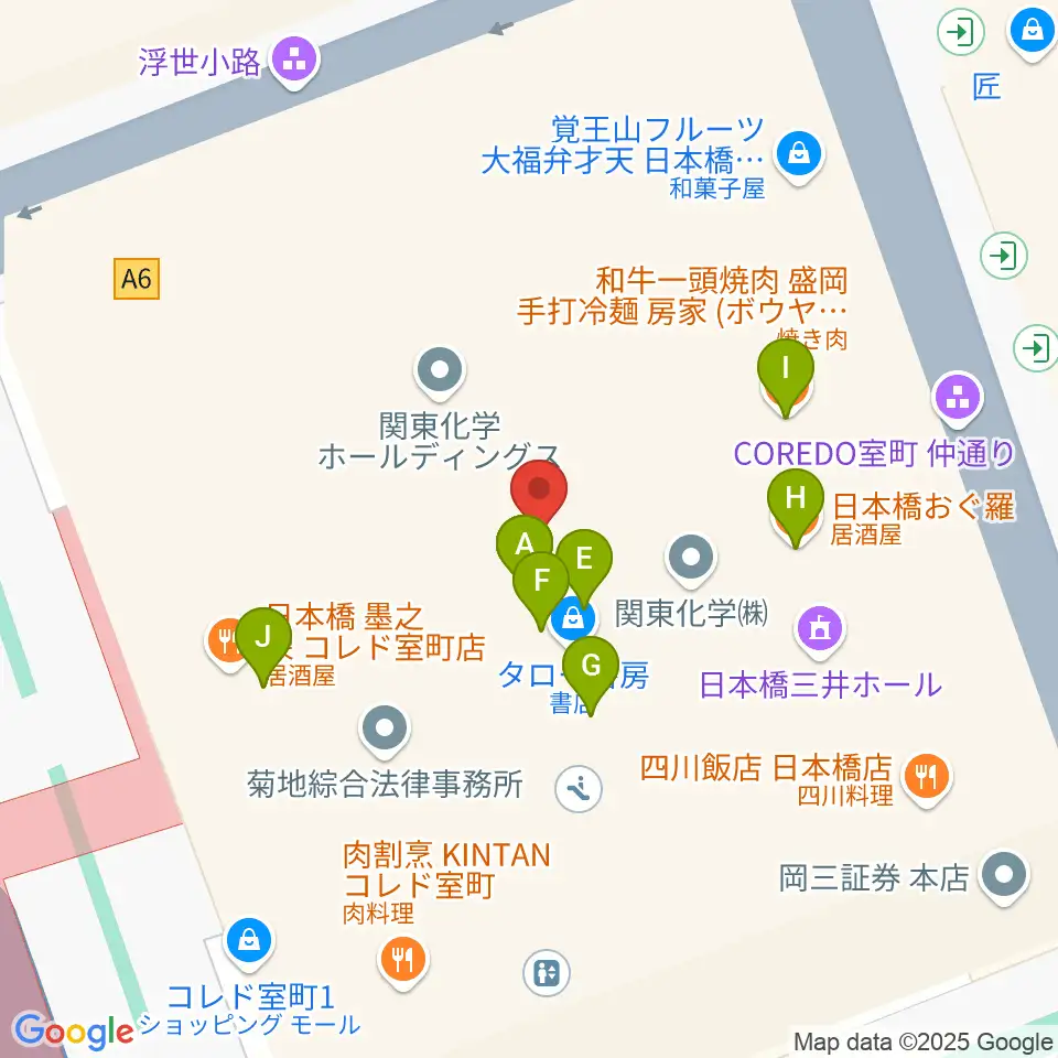 日本橋三井ホール周辺のファミレス・ファーストフード一覧地図