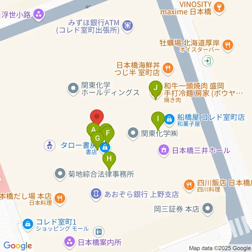 日本橋三井ホール周辺のファミレス・ファーストフード一覧地図