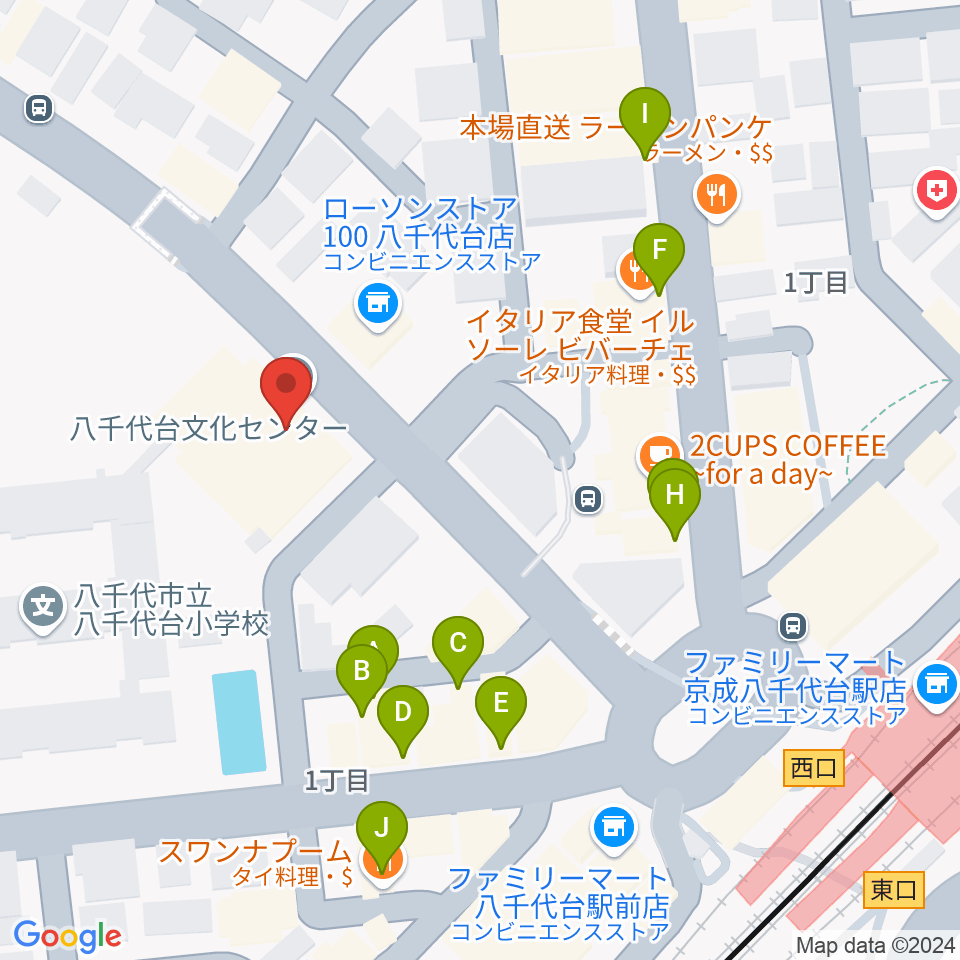 八千代台文化センター周辺のファミレス・ファーストフード一覧地図