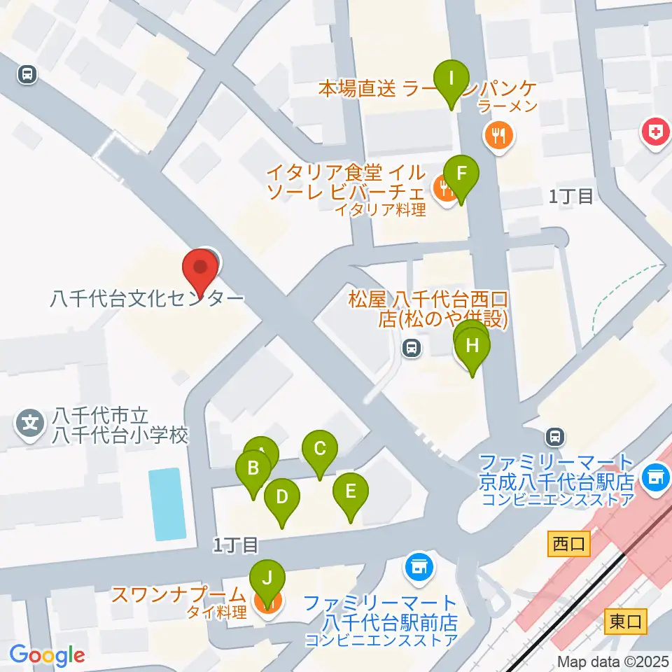 八千代台文化センター周辺のファミレス・ファーストフード一覧地図