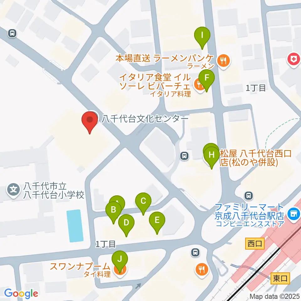 八千代台文化センター周辺のファミレス・ファーストフード一覧地図