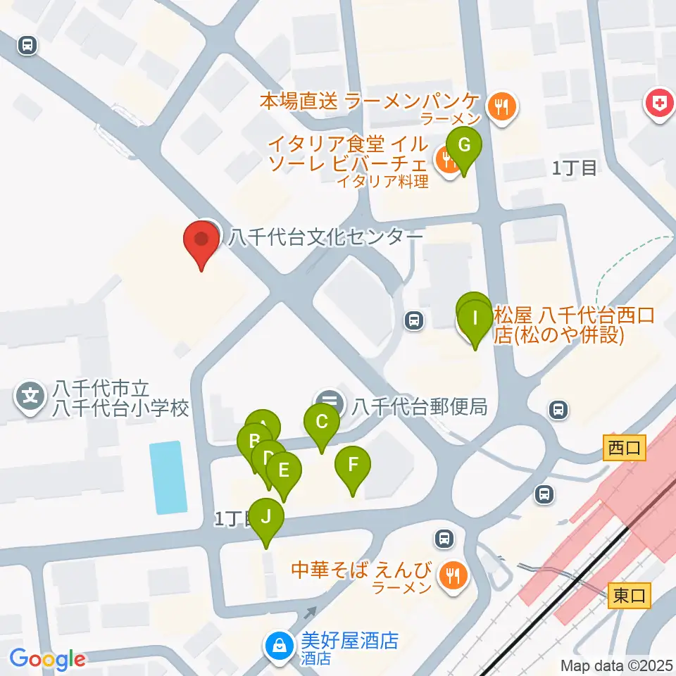 八千代台文化センター周辺のファミレス・ファーストフード一覧地図