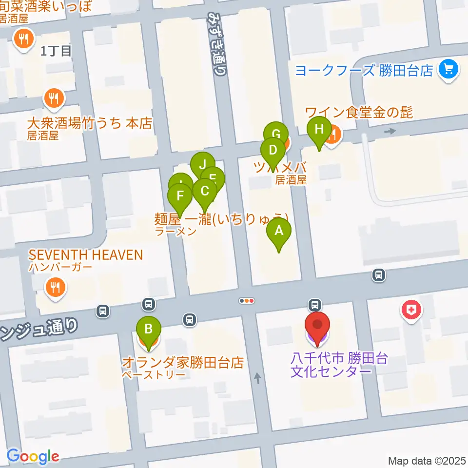 勝田台文化センター周辺のファミレス・ファーストフード一覧地図