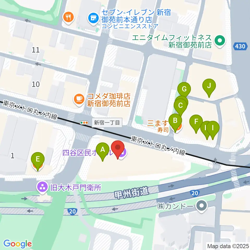 四谷地域センター周辺のファミレス・ファーストフード一覧地図