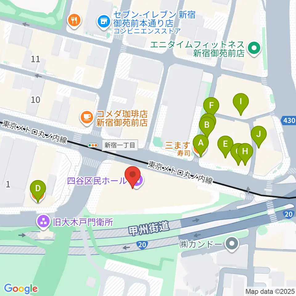 四谷地域センター周辺のファミレス・ファーストフード一覧地図