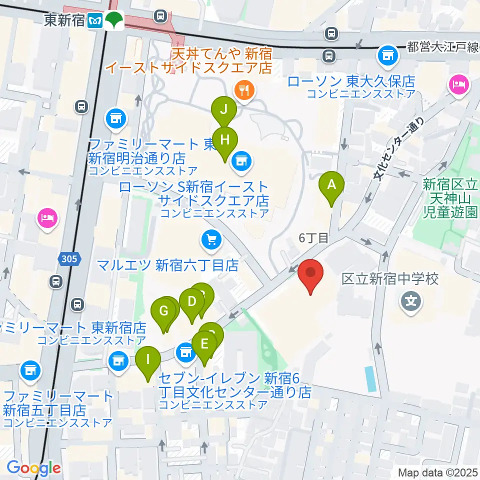 新宿文化センター周辺のファミレス・ファーストフード一覧地図