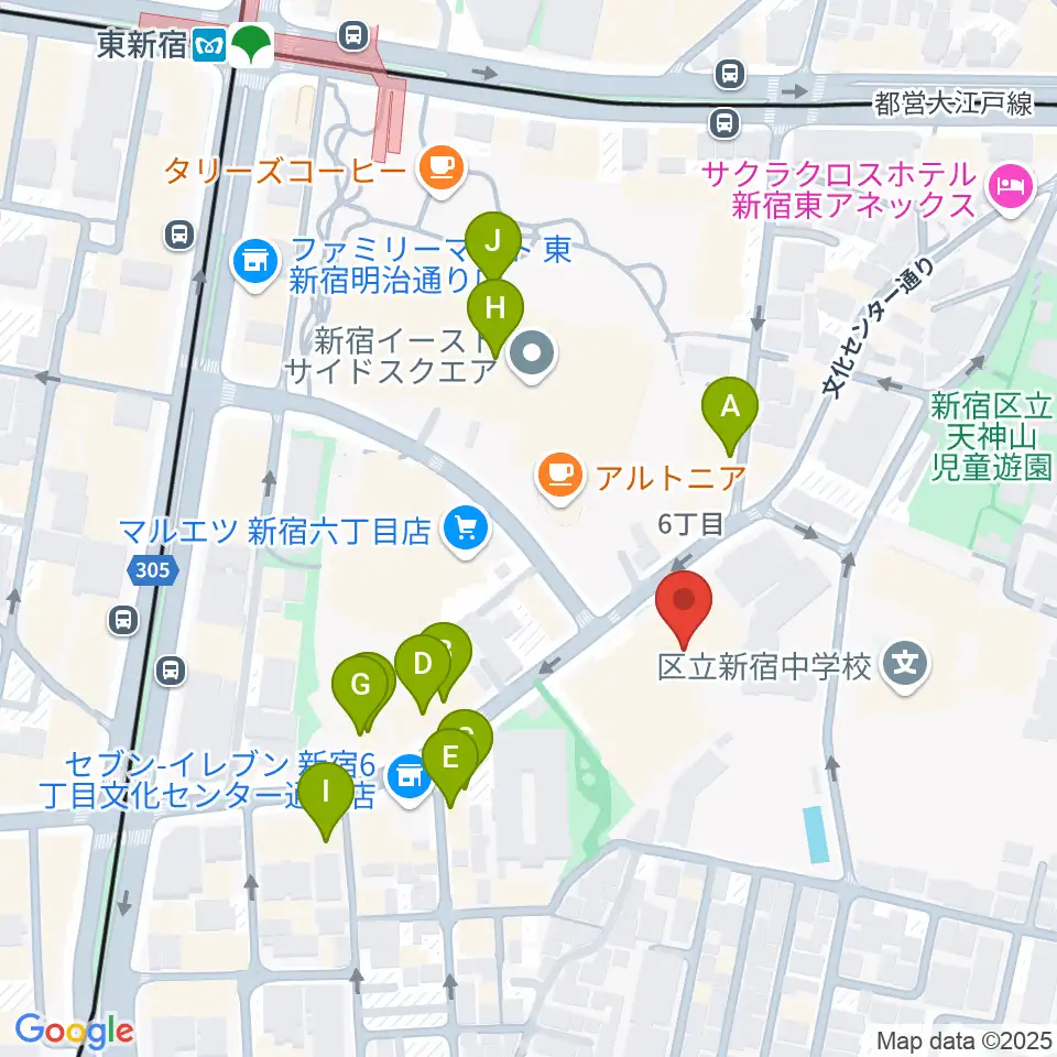 新宿文化センター周辺のファミレス・ファーストフード一覧地図