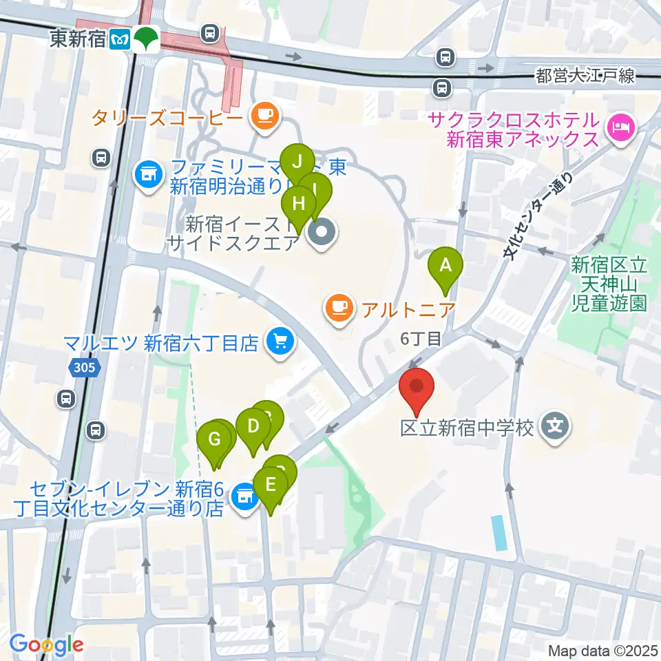 新宿文化センター周辺のファミレス・ファーストフード一覧地図