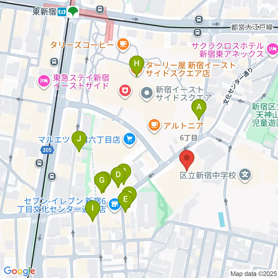 新宿文化センター周辺のファミレス・ファーストフード一覧地図