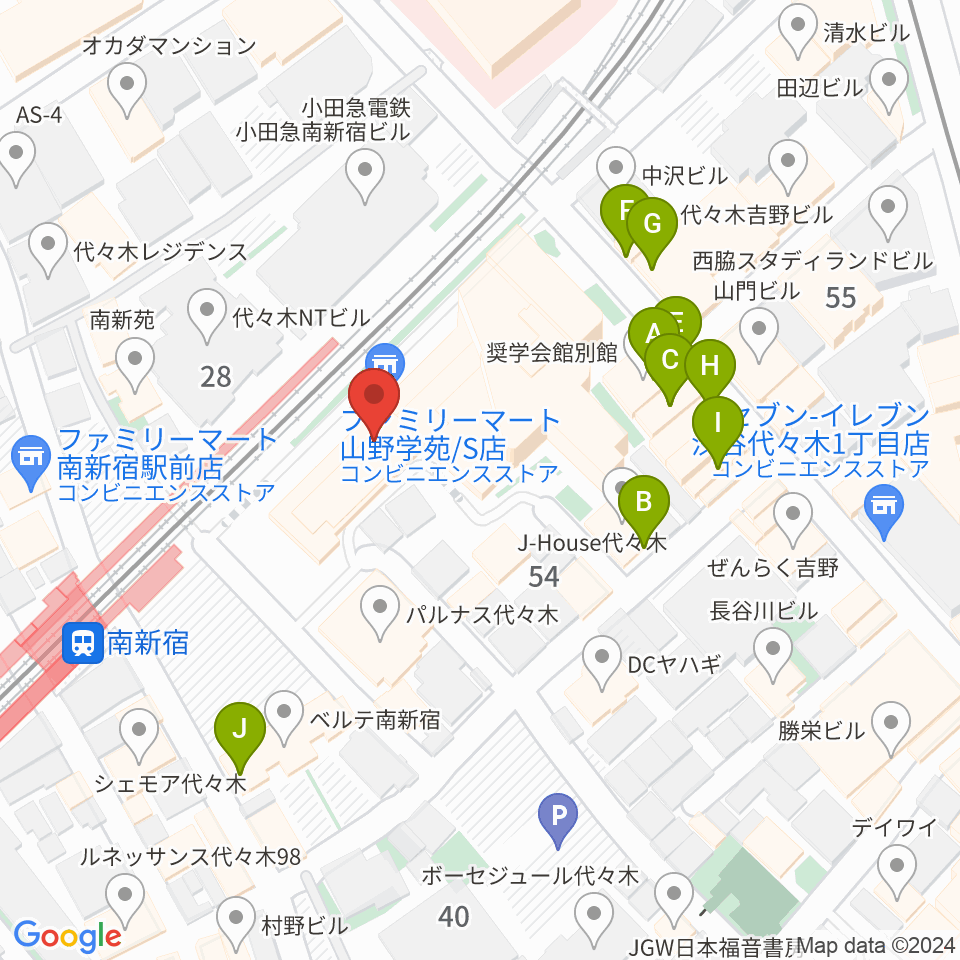 山野ホール周辺のファミレス・ファーストフード一覧地図