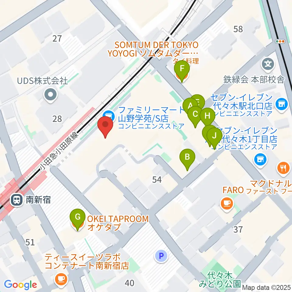 山野ホール周辺のファミレス・ファーストフード一覧地図