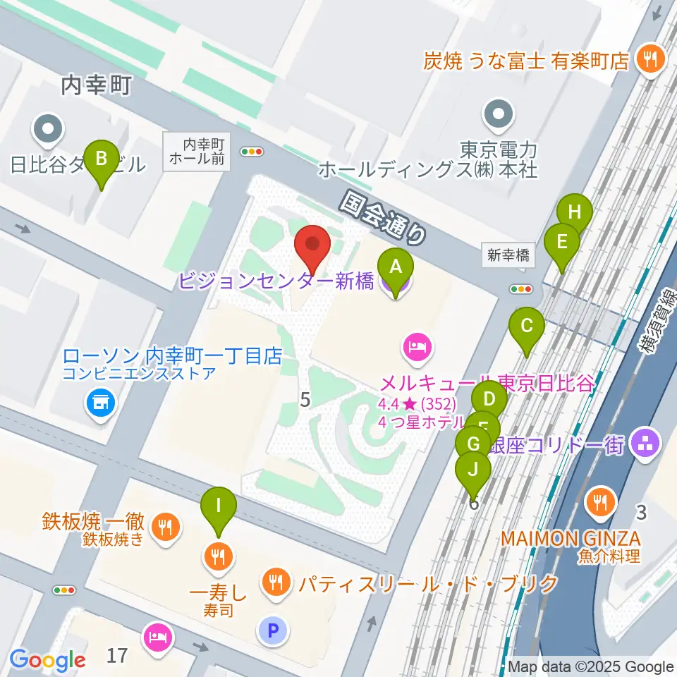 千代田区立内幸町ホール周辺のファミレス・ファーストフード一覧地図