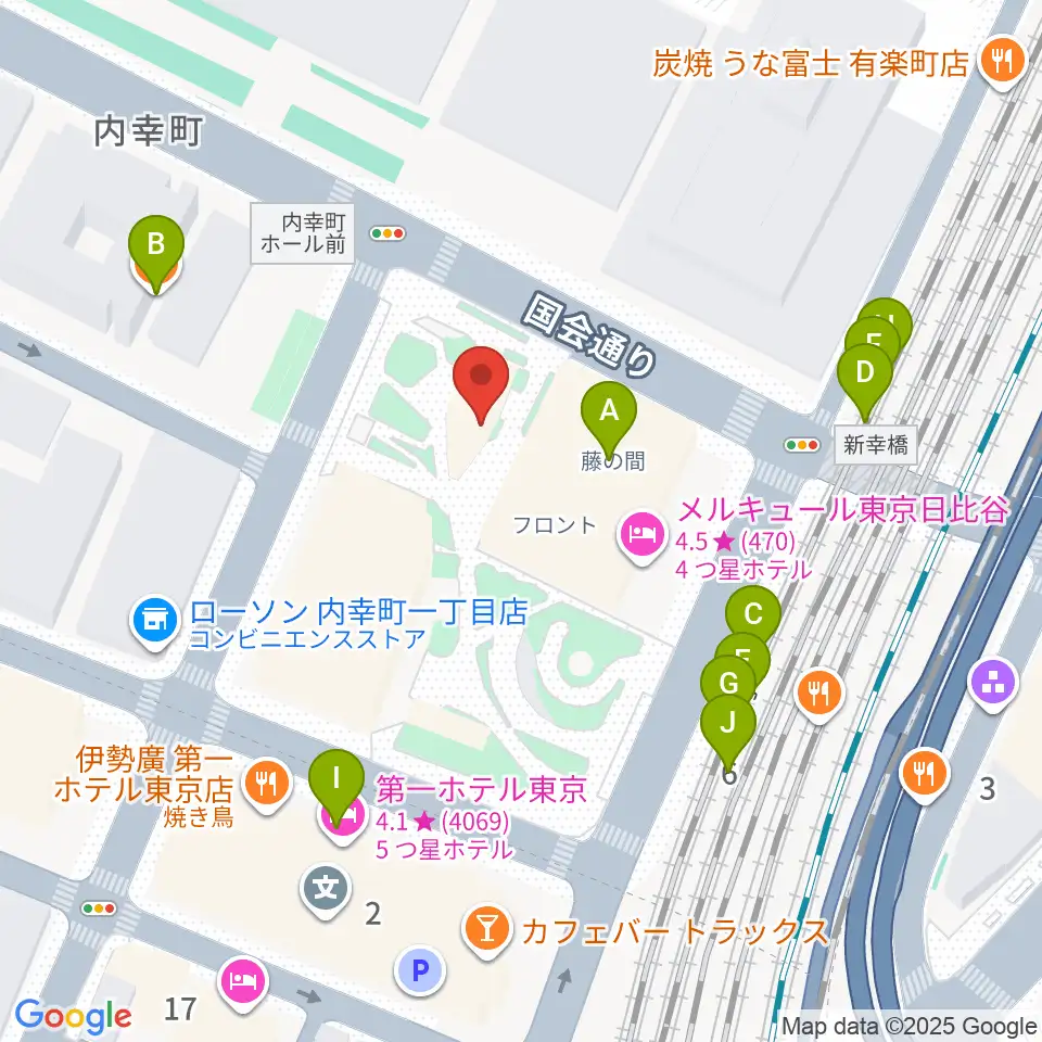 千代田区立内幸町ホール周辺のファミレス・ファーストフード一覧地図