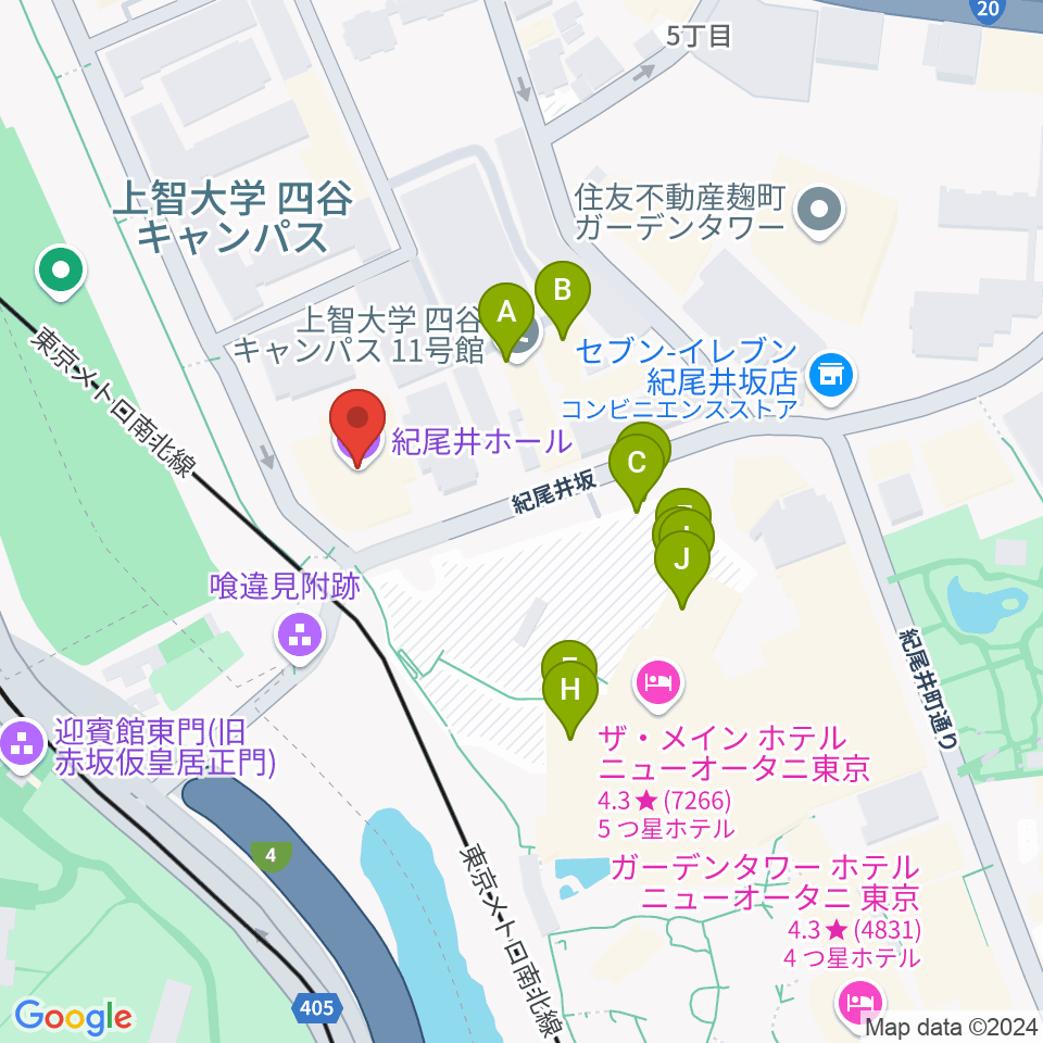 紀尾井ホール周辺のファミレス・ファーストフード一覧地図