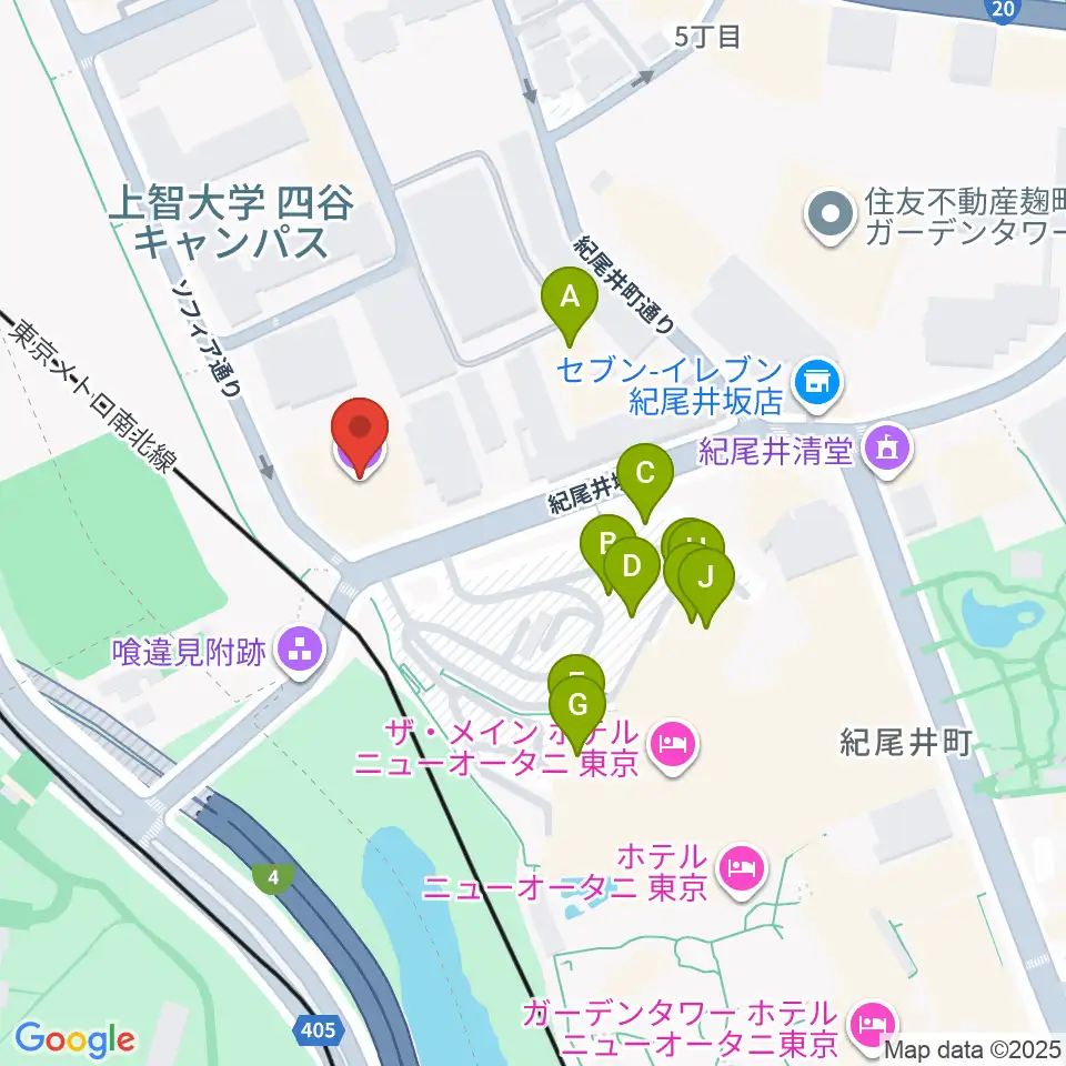 紀尾井ホール周辺のファミレス・ファーストフード一覧地図