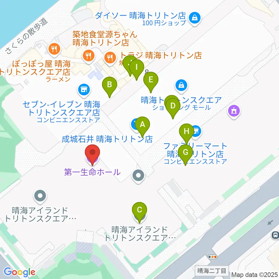 第一生命ホール周辺のファミレス・ファーストフード一覧地図
