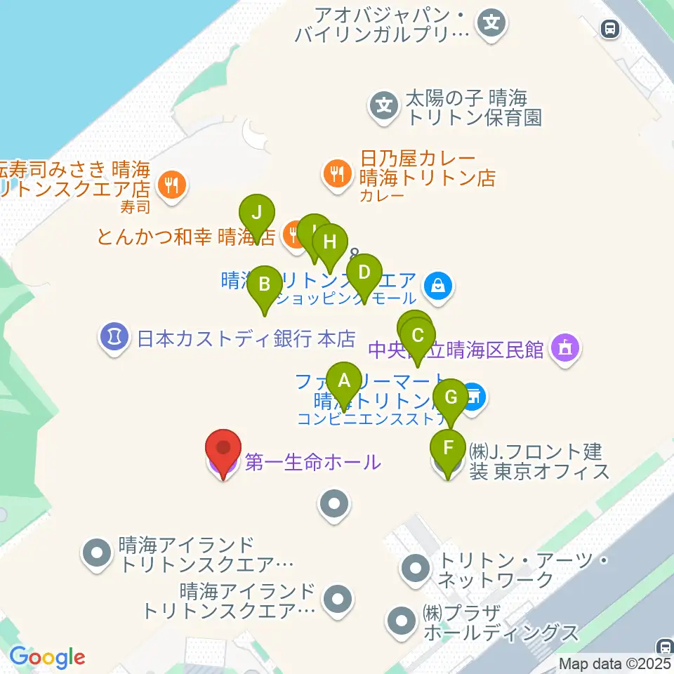 第一生命ホール周辺のファミレス・ファーストフード一覧地図