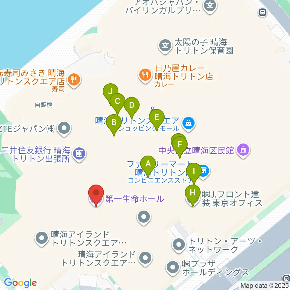 第一生命ホール周辺のファミレス・ファーストフード一覧地図